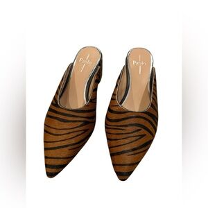 NEW Paolo Tiger Stripe Calf Hair Mules 9.5 | Pointed Toe Slip On Block Heel Shoe